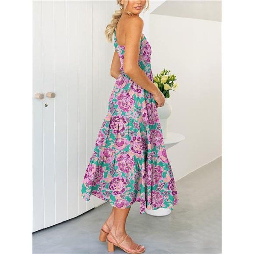 One Shoulder Sleeveless Smocked Ruffle Tiered - Picture 4 of 5